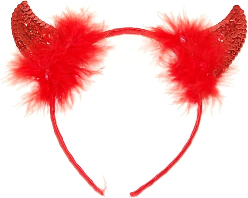 Red Sequin Devil Horns Headband Fancy Dress Hen Night Costume Accessory