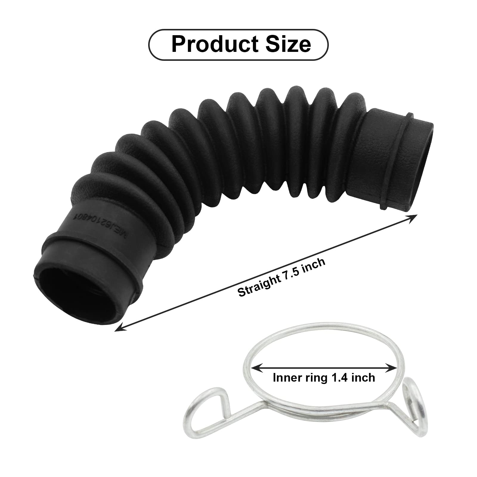 Washer Drain Hose Assembly AEM73213001 - Thicker Tub-to-Pump Connector with Stainless Steel Hose Clamps - Compatible with LG Washing Machines