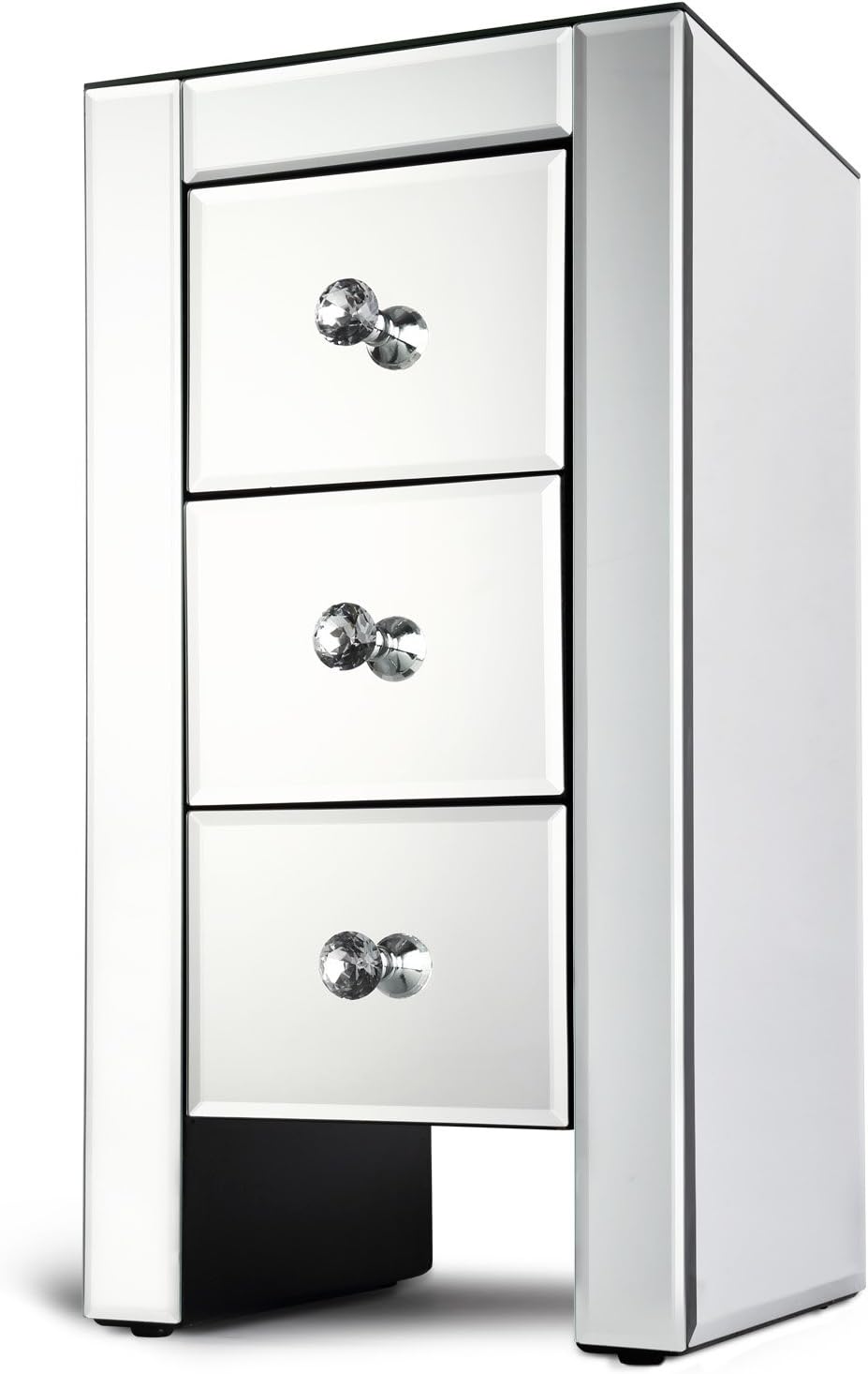 Glass Bedside Table,Mirrored Bedside Table,3 Drawer Mirrored Nightstand