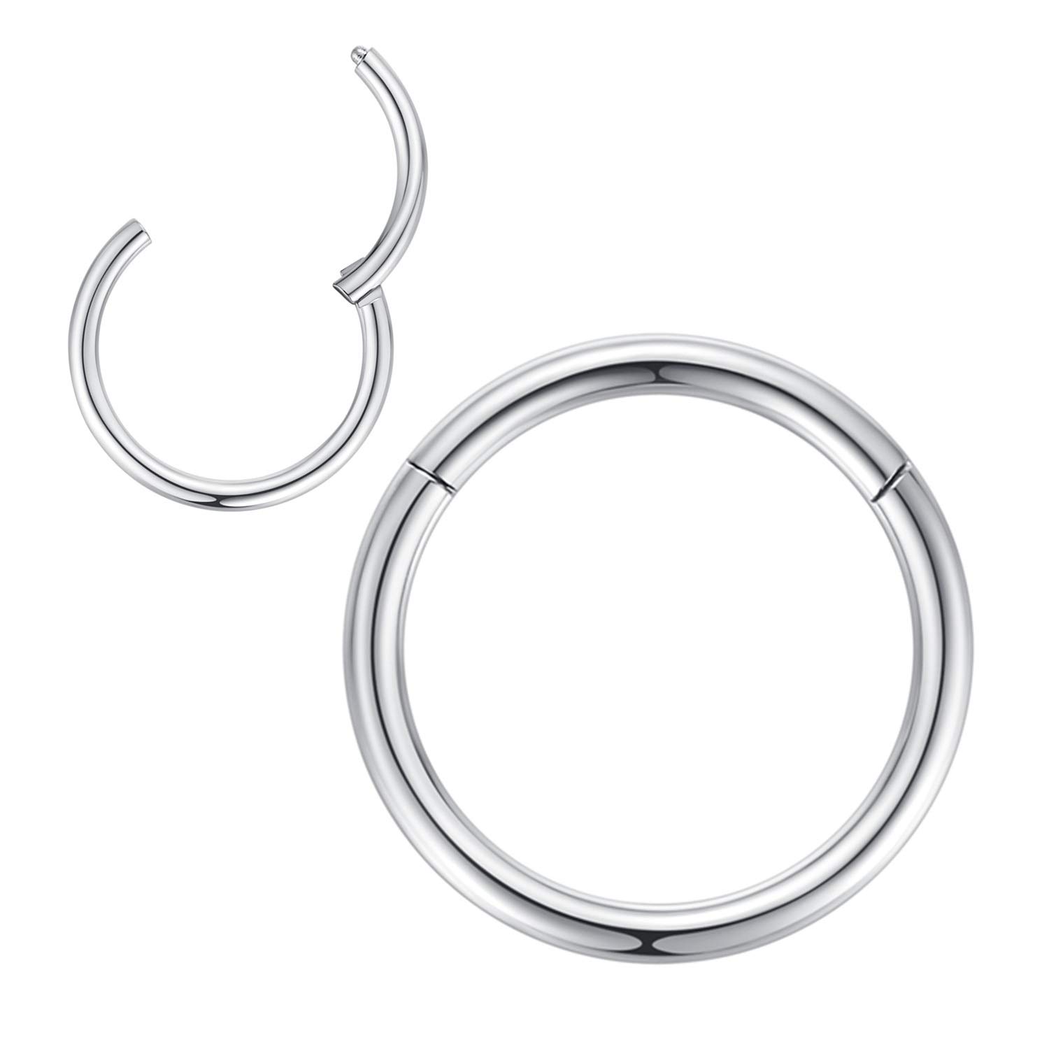 14g Hoop Nose Rings for Men and Women - 6mm Nose Hoop, 14 Gauge Silver Septum Clicker Hinged Ring - 316L Surgical Steel Silver Body Piercing Earrings for Cartilage, Helix, Ear Lobe, Daith, Rook