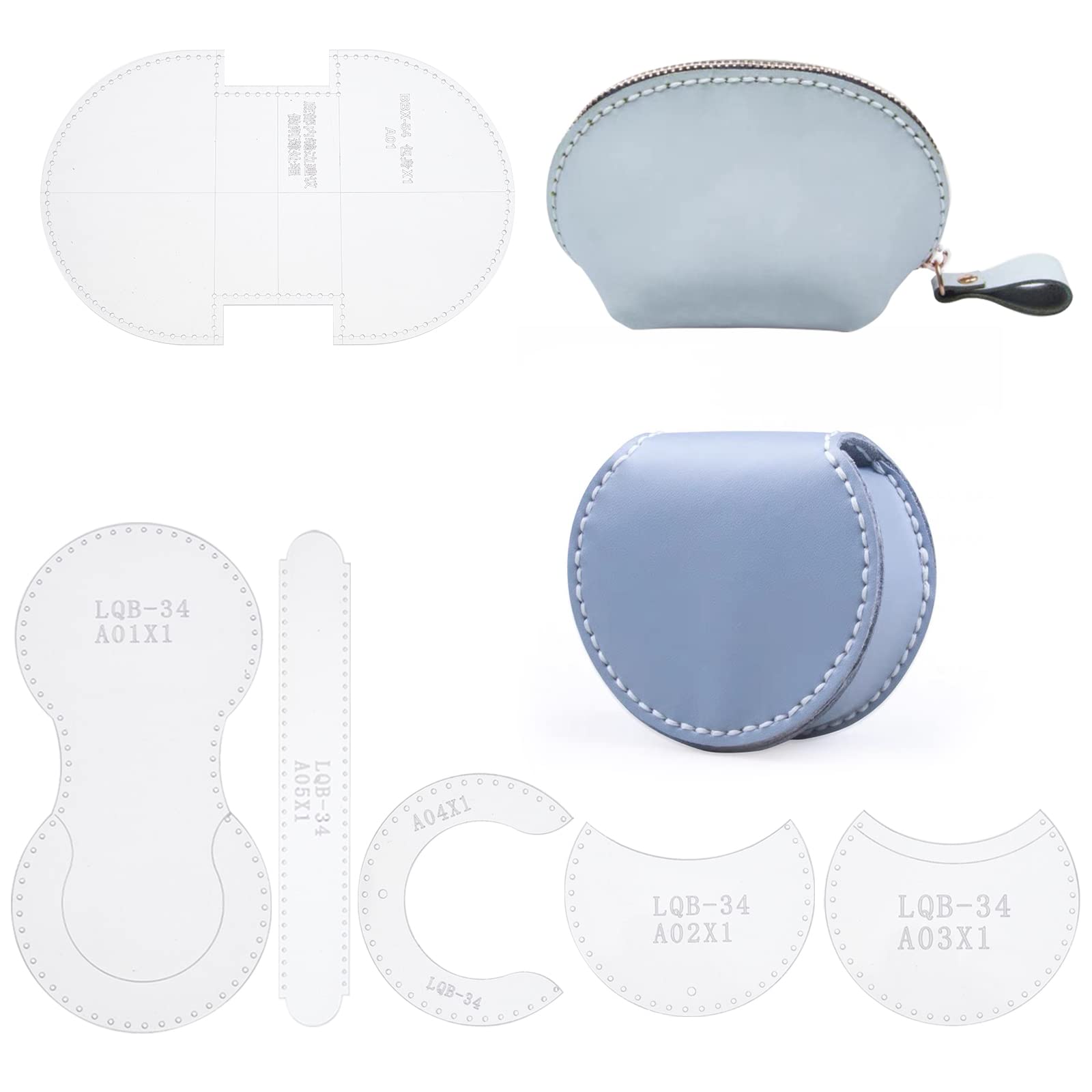 WADORN 2 Styles 6Pcs Acrylic Wallet Template, Coin Purse Acrylic Template Clear Acrylic Handbag Template Leather Pattern Stencil Acrylic Model for Small Coin Bags DIY Leather Bag Craft Tool