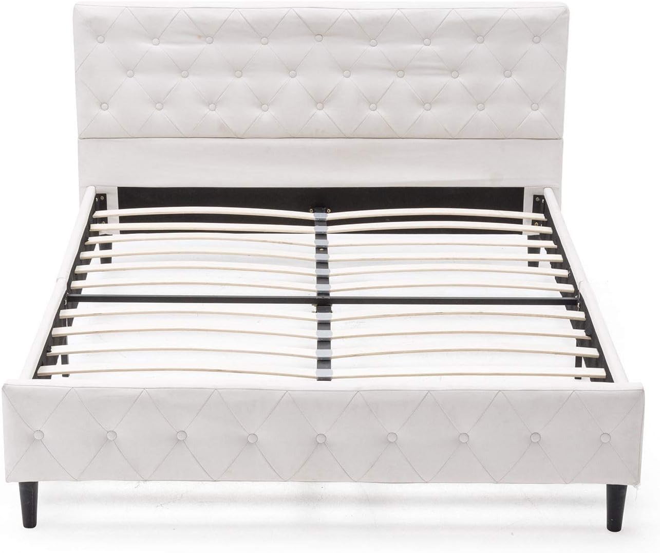 Best Full Size Black Pu Leather Button Tufted Upholstered Platform Metal Bed Frame