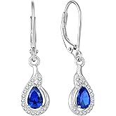 FATACI Women 925 Sterling Silver Teardrop Dangle Drop Earrings with 5A Cubic Zirconia Birthstone for Her