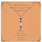 Gracayfr Empath Protection Healing Crystal Necklace Black Tourmaline Hematite Rose Quartz Amethyst Labradorite Necklace Spiritual Crystal Natural Stone Beaded Necklace Jewelry Gifts For Women