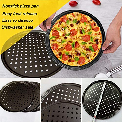 SNOWINSPRING 10 Inch Personal Perforated Pizza Pans black Carbon Steel