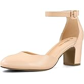 PIZZ ANNU Women's Gilaa Closed Toe Low Chunky Heels Pumps Ankle Strap Wedding Business Round Toe Block Dress Shoes