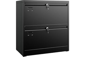 Aobabo 2 Drawer Lateral File Cabinet, Lockable Metal Filing Cabinet with Name Card, Suitable for Home Office School Hanging Files Letter/Legal/F4/A4 Size,Required-Assembly,Black