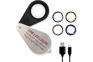 KOPARNEED 10X Rechargeable Jewelers Loupe with UV & LED Lights, Four Light Modes, Illuminated 22mm Eye Loop Magnifier Pocket Folable Jewelry Magnifying Glass for Jewelry, Currency, Gemstone, Coins, Stamps