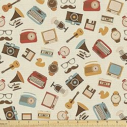 Ambesonne Vintage Fabric by The Yard, Retro Pattern