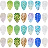 PONABEADIY 14 Styles 140PCS Glass Leaf Beads with Hole Spring Leaves Translucent Czech Colorful Crystal Charms Loose Spacer Bead Bulk for Jewelry Making Bracelets Necklace Earrings DIY Crafts Supply