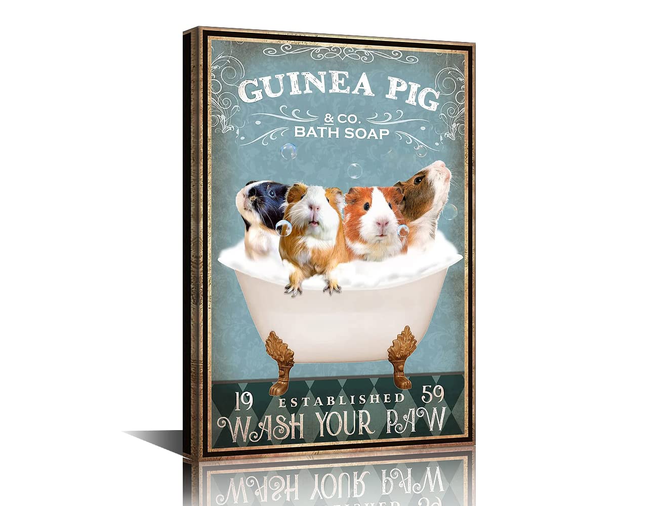 Funny Guinea Pig Decor Bathroom Wall Decor Canvas Framed Guinea Pig Guinea Pig Poster Wall Decor Vintage Farmhouse Home Wall Art Decor Guinea Pig Accessories Decor Ready to Hang-18"Wx12"H