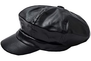 BRCUS Women PU Leather Newsboy Cabbie Peaked Beret Cap Vintage Baker Boy Visor Hat