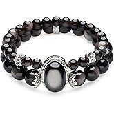 MOOKATTOO Black Obsidian Crystal Bracelet for Women, Stretch Elastic Bead Chakra Healing & Protection Bracelet, Positive Energy Jewelry Gift for Her, Girlfriend, Bestie, Birthday, Valentine‘s Day