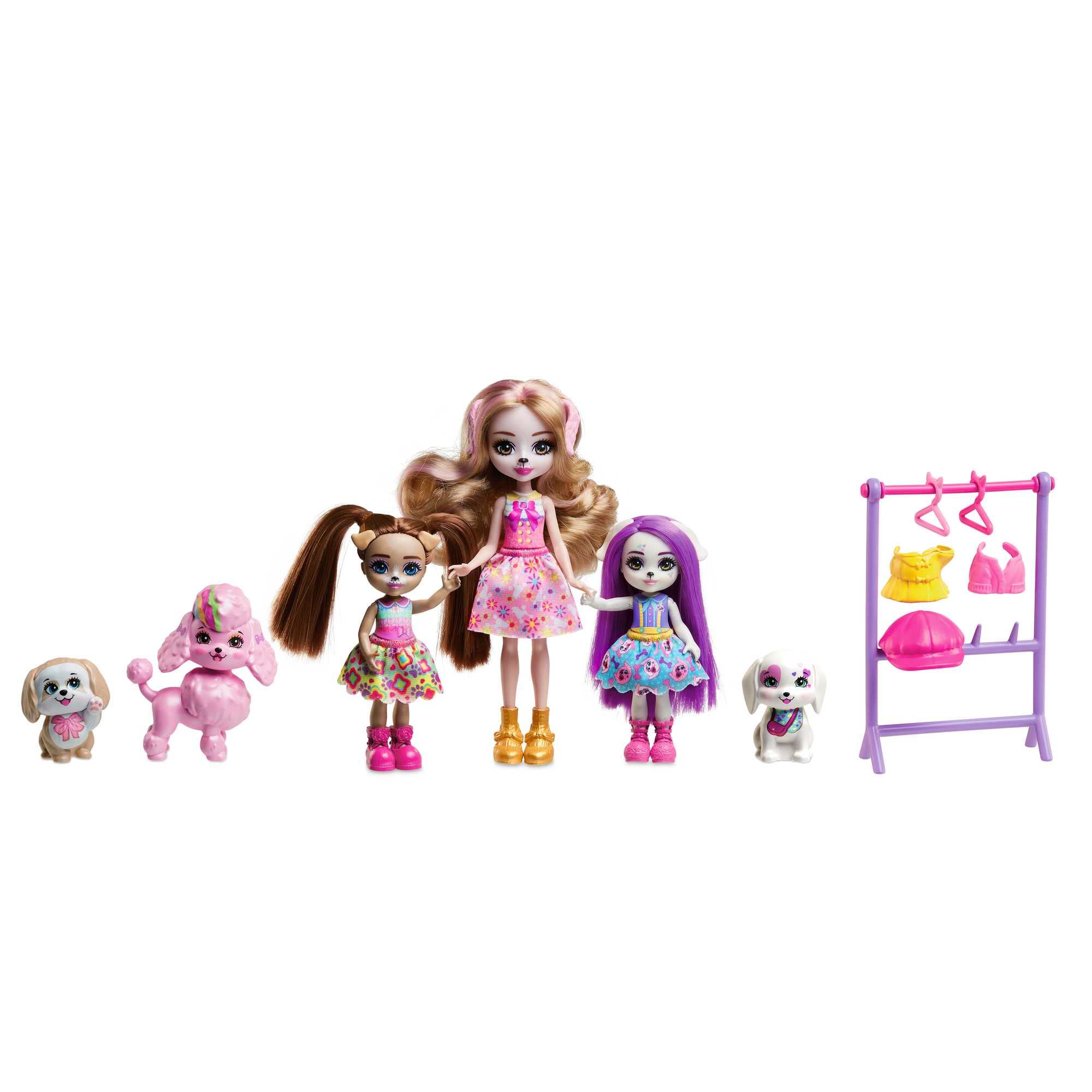 Enchantimals Family of Dogs Dolls Dog and Their Sisters, with Pets and Accessories, Toy +4 years (Mattel HNV26)