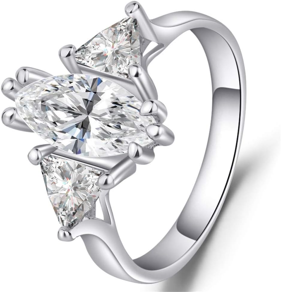 925 Sterling Silver Ring Square Perfect Cut 3Ct Cubic Zirconia Rings CZ 3-Stone Eternity Engagement Wedding Band Ring for Women (US Code 8)