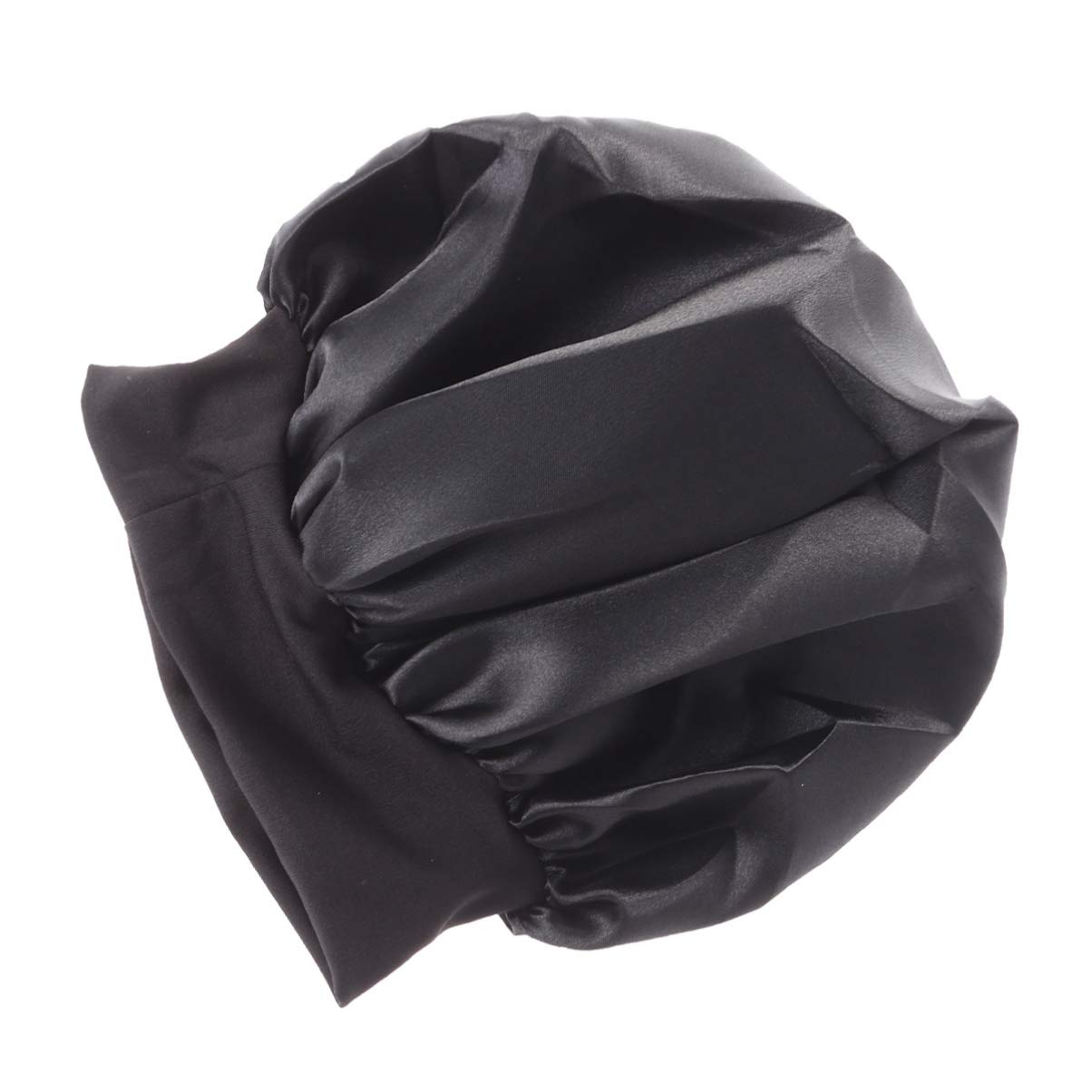 Elastic Sleeping Bonnet Wide Large Satin Long Hair Wrap Cover African Hair Braids Hat for Women Ladies Black 56-58cm