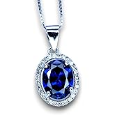 Oval Tanzanite Necklace 2.5 CT Sterling Silver Halo Lab Created Blue Gemstone Diamond Pendant December Birthstone White Gold plated 18"+2" #325