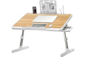 Laptop Desk for Bed, Adjustable Bed Table with USB Charge Port, Foldable Laptop Table with Storage Drawer, Portable Laptop Be