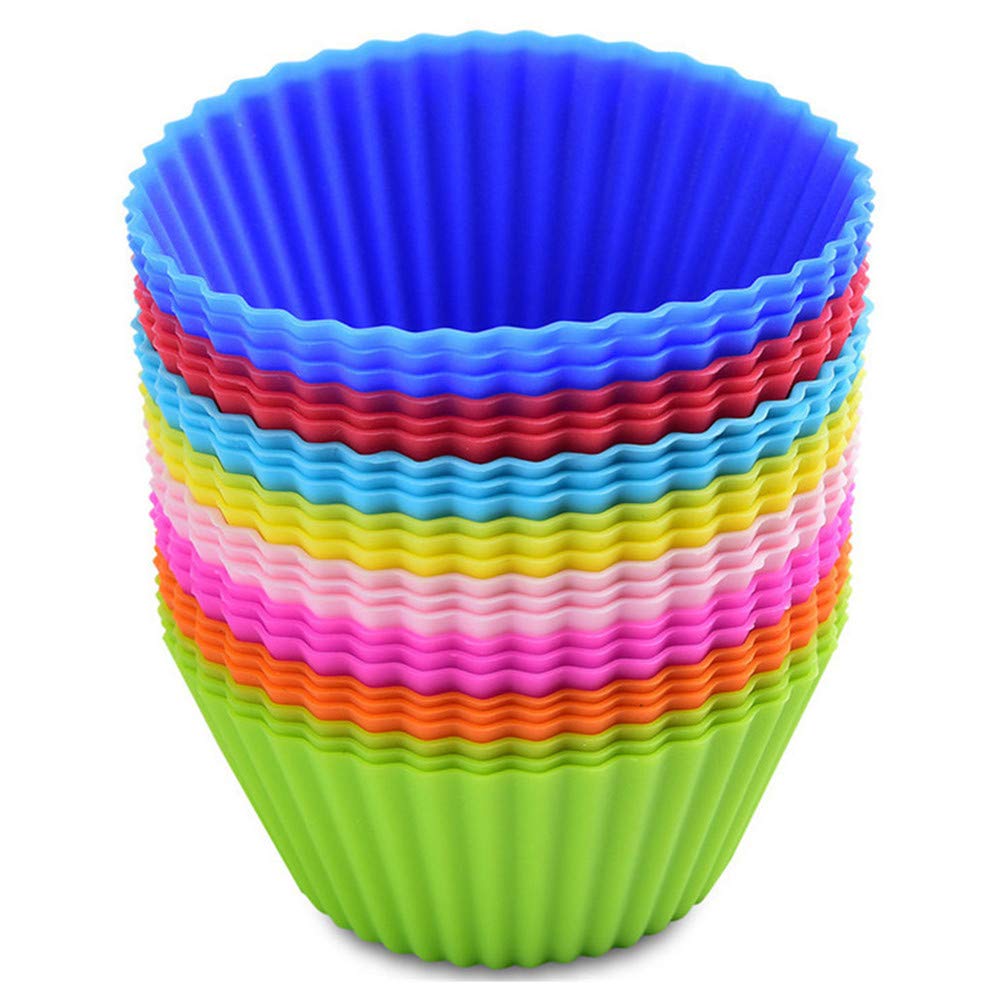 MUXItrade 24 pcs Silicone Baking Cups, Reusable Silicone Cupcake Moulds Muffin Moulds Cupcake Cases(8 Colors)