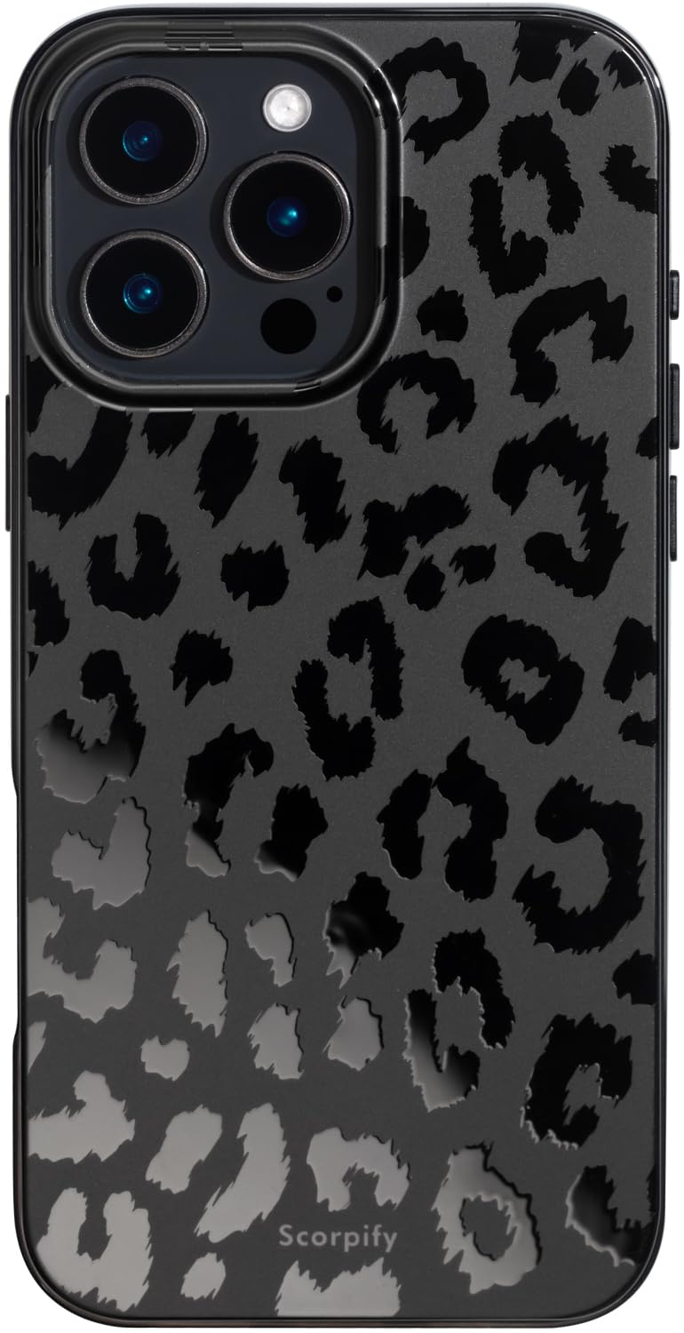 SCORPIFY for iPhone 16 Pro Case [Compatible with MagSafe] with Matte Black Leopard Cheetah Print Design, Cute Magnetic Phone Cover for Women Girls and Men, Slim Bumper with Stylish Pattern