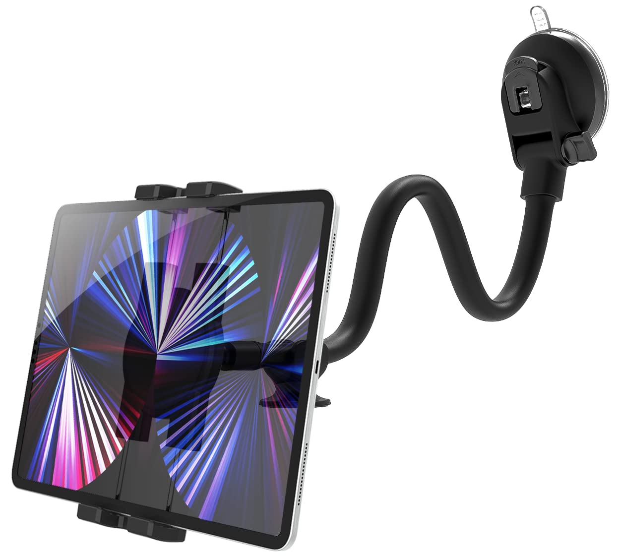 Oilcan Flexible Gooseneck Car Tablet Holder, Dashboard Windshield Truck iPad Mount with Long Arm 34cm, Strong Suction Cup Bracket for iPad Pro Air Mini, Galaxy, Lenovo, Huawei, iPhone, 4-12.9"