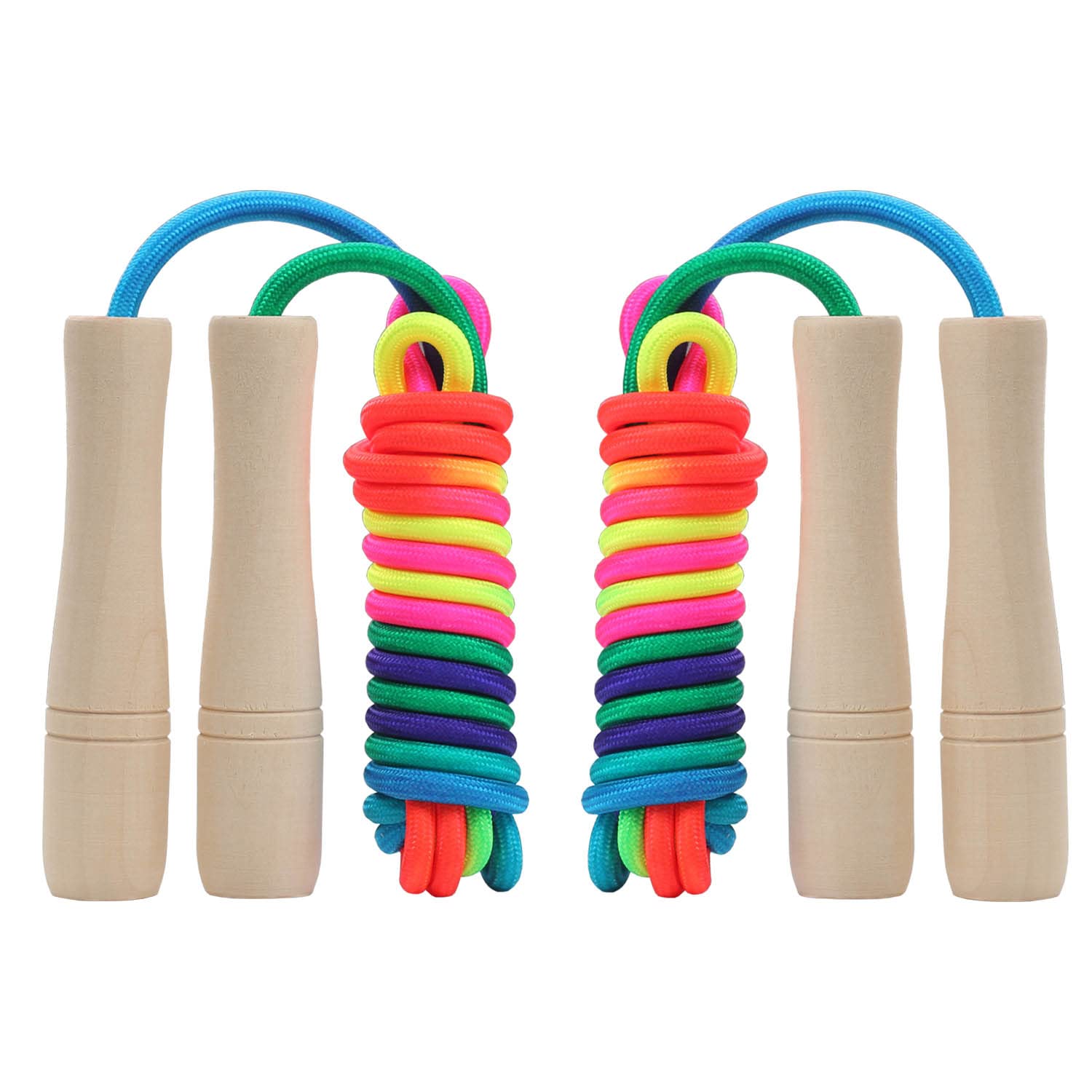 Skipping Rope Kids 2 Pack, Adjustable Children Jump Rope with Wooden Handle, Rainbow Jumping Rope for Girls and Boys(2.6M)
