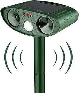 PECHTY Katzenschreck Tiervertreiber, Solar Tiervertreiber Haus- & Wildtierabwehr mit Zwei Lautsprechern und Blitz für Mäusen, Katzen, Hunde, Wildtiere (37.5 * 15 cm)