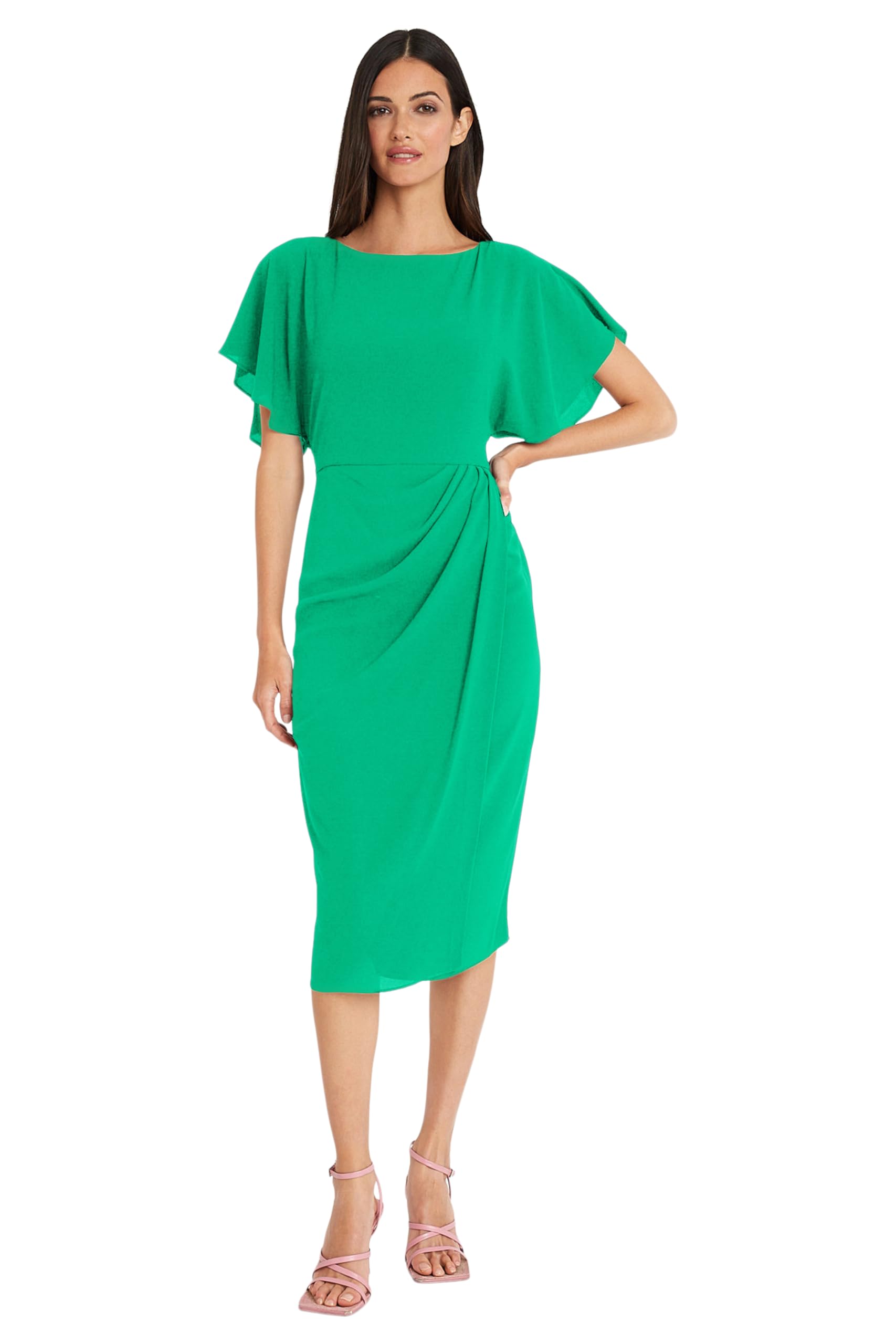 Maggy London Women’s Boat Neck Flutter Sleeve Dress Occasion Event Guest of, Bubble CRP-Bright Jade