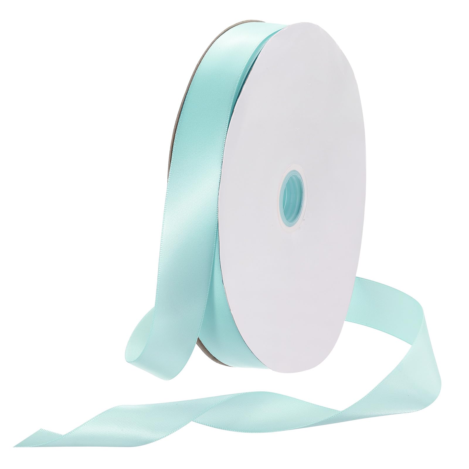 Rebower 25mm Satin Ribbon 91m Thick Double Face Grosgrain Silk Ribbon, [for Gift Wrapping, Hair Bows, Wedding, Cake, Flower] - 100 Yard/300ft/ Aquamarine Blue