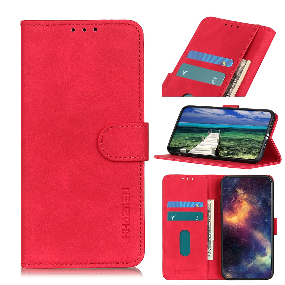 JAJOJSJO Case Compatible with OPPO Reno 8 5G Leather Flip Cover PU Leather with Magnetic Closure, Card Slot, Cash Pocket, Anti-Shock Protective Case, Red