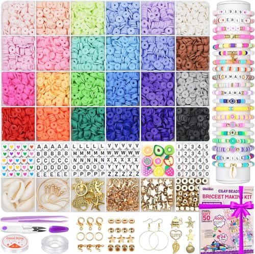 Gionlion 6000 Pcs Polymer Clay Beads Jewelry Making Kit, 24 Colors