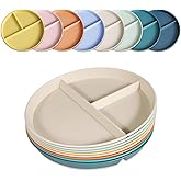 Divided Plates for Adults (8 Packs), Unbreakable Portion Control Plate Sectioned with Dividers, 9 Inch Plastic Food Separator Dinner Plates Lightweight Compartment BPA Free Reusable Microwave Safe