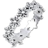 Plumeria Flower Eternity Promise Ring .925 Sterling Silver Daisy Band Sizes 4-10