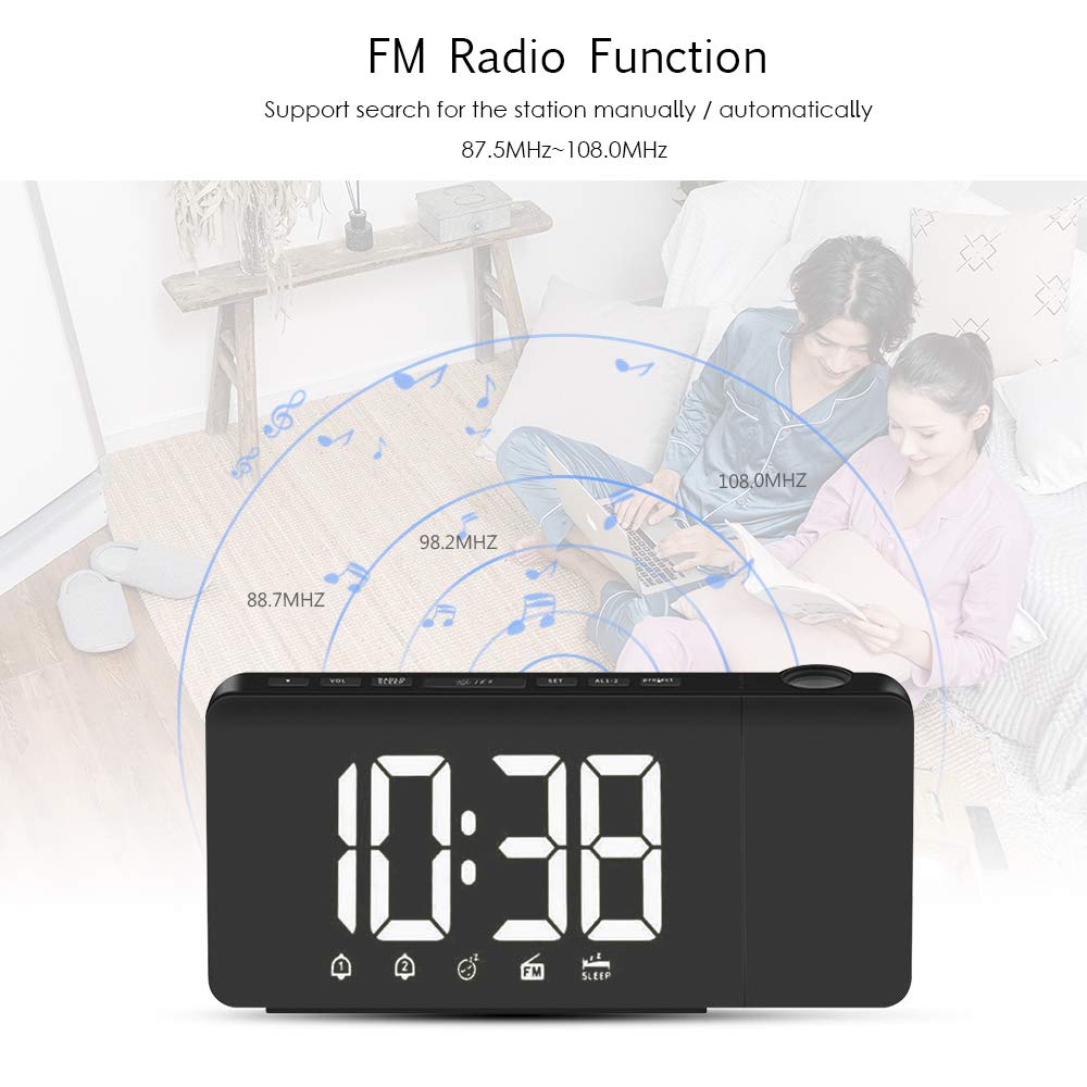 Decdeal Projection Ceiling Wall Clock Am Fm Radio Alarm Clock