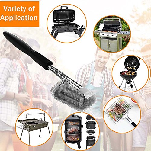 COOKTIME BBQ Grill Brush and Scraper 18'' Wire Bristles Grill Cleaning Brush 3 in 1 Barbecue Cleaner with Triple Scrubber,Perfect for Weber Gas/Charcoal Grill Grates