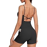 OMKAGI Workout Sets for Women Open Back Strappy Workout Tank Gym Shorts Outfits with Pockets