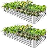 Land Guard 2 Pack 8×4×1ft Galvanized Metal Raised Garden Bed, Metal Planter Kit Box Outdoor for Deep-Rooted Vegetables, Flowe