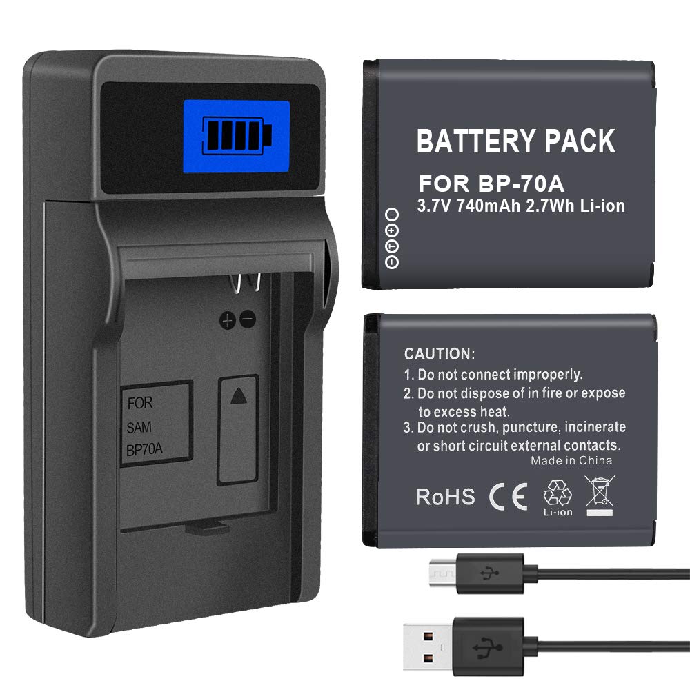 CITYORK EA-BP70A [2 Pack] Battery & Charger Compatible with Samsung BP-70A ES73 ES74 PL80 PL100 Camera