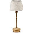 UMEXUS Portable Cordless Table Lamps Rechargeable, 5000mAh Battery Operated, 3 Level Brightness Dimmable, Night Bedside Lamp, Ambient Lamp for Patio, Restaurant, Dinning, Fabric Shade, Antique Brass