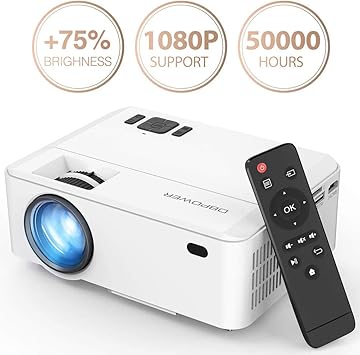 DBPOWER Projector, Upgraded 3500 Lux Mini Projector, 50000 Hrs 1080P Supported Video Projector Compatible with HDMI, USB, VGA, AV, TF, TV Stick and ...