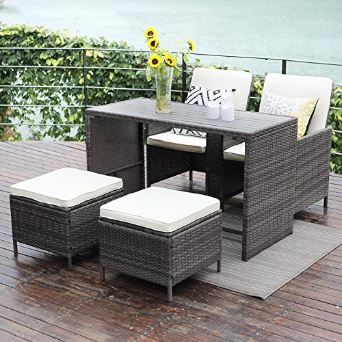5 PCS Outdoor Patio Furniture Set,Wisteria Lane Porch Sectional Sofa Wicker Bar Set Stool Dining ...