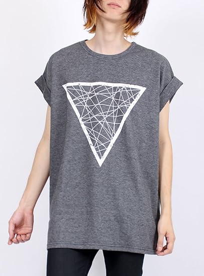 Amazon 逆三角形 トライアングル プリント 半袖 ロールアップ ビッグtシャツ メンズ 男性 ユニセックス F グレー Tシャツ カットソー 通販