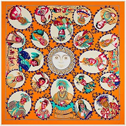 Fashion Twill Silk Indian Tribe Head Portrait Print Square Scarf (Orange)