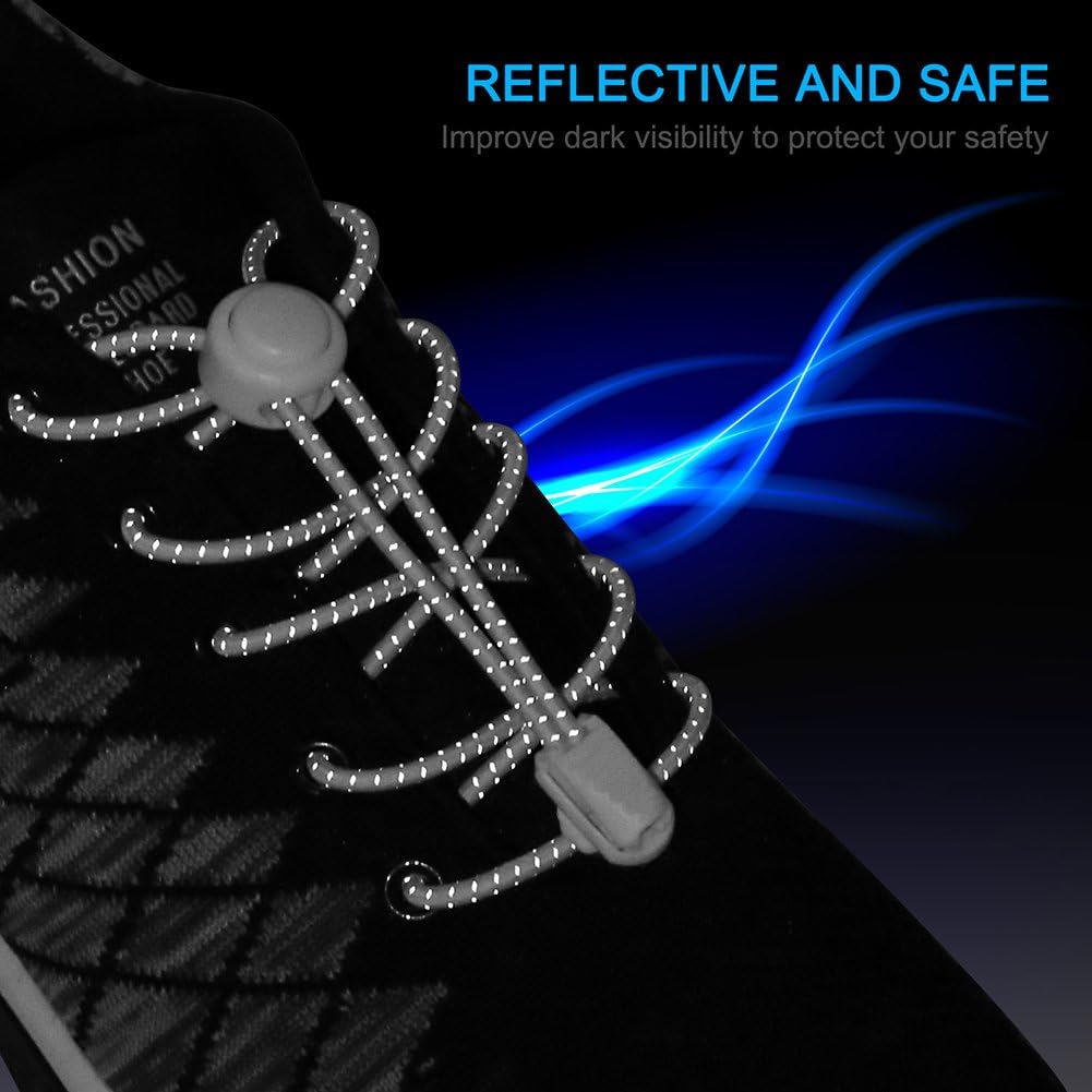 AMLY 4 Pairs of Elastic No Tie Shoelaces, Upgraded Lock, Reflective Shoe Laces for Kids and Adults (Black- Black-Black-Black): Shoes