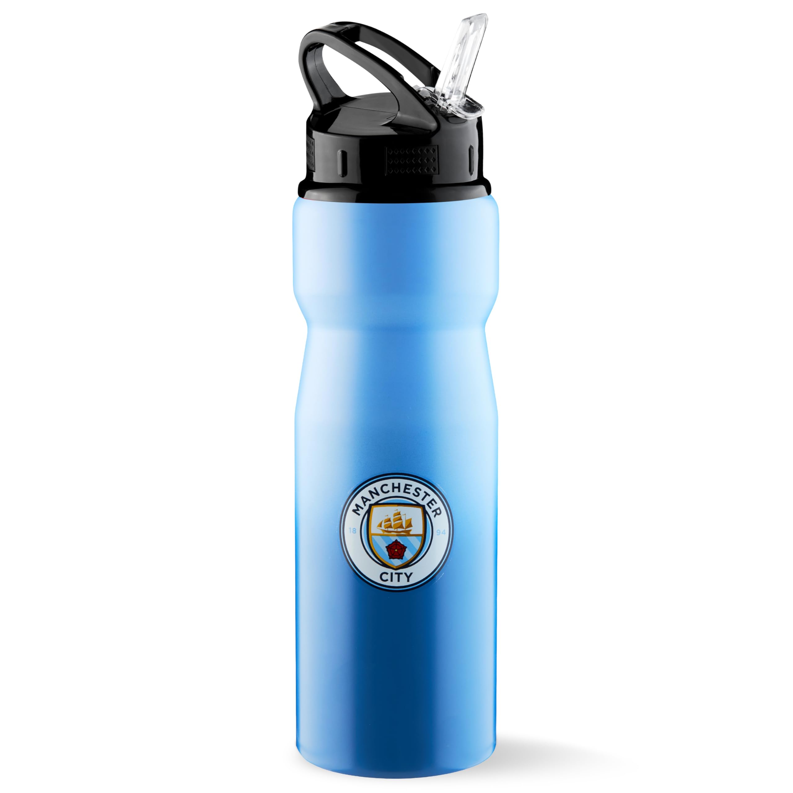 MANCHESTER CITY FC Water Bottle with Straw Metal Water Bottle Football Fans Sports Work Gym - Man City Gifts for Men