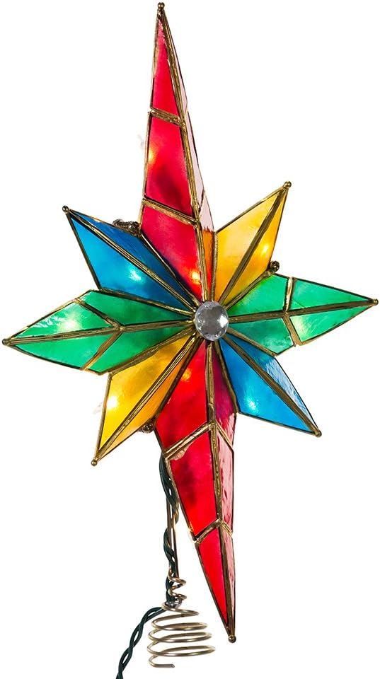 Tree Toppers - Kurt Adler 10-Light Multicolored Capiz Bethlehem Star Treetop with Gem Center