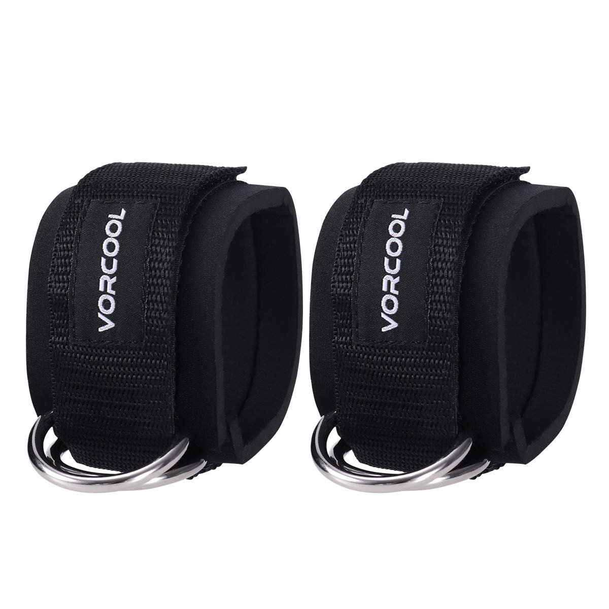 VORCOOL Ankle Straps for Cable Machines: 2PCS Steel Double D-Ring Neoprene Padded Weightlifting Gym Workout Fitness Ankle Cuffs for Legs, Abs and Glute Exercises with Carry Bag Fits Men&Women