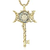DRINSPER Hecate Key Necklace Hekate Triple Moon Goddess Pentagram Wheel Key Pendant 925 Sterling Silver Hecate Wiccan Pagan Magic Witchcraft Tetragrammaton Amulet Jewelry Gifts for Women Men