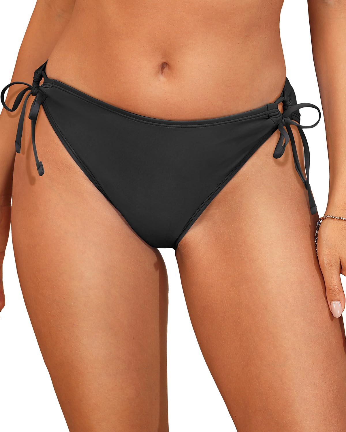 Photo 1 of Zmart String Tie Side Bikini Bottoms - Women Full Coverage Swimsuit Bottom Mid Rise Mid Waist Swim Bathing Suit Bottom Black L