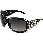 Rodeo Queen Mercy Padded Motorcycle Cross Sunglasses for Women Black Frame w/Bling Rhinestones & Smoke Gradient Lens